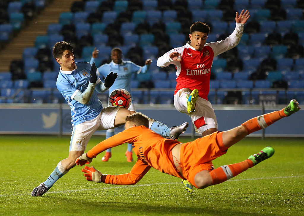 of Manchester City of Arsenal during the FA Youth Cup Semi Final, First Leg match between Manchester City and Arsenal at the City Football Academy on March 18, 2016 in Manchester, England.
